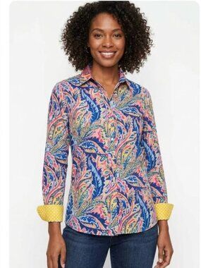 Talbots Women PL Long Sleeve Vibrant Botanical Paisley Cotton Button Down Shirt